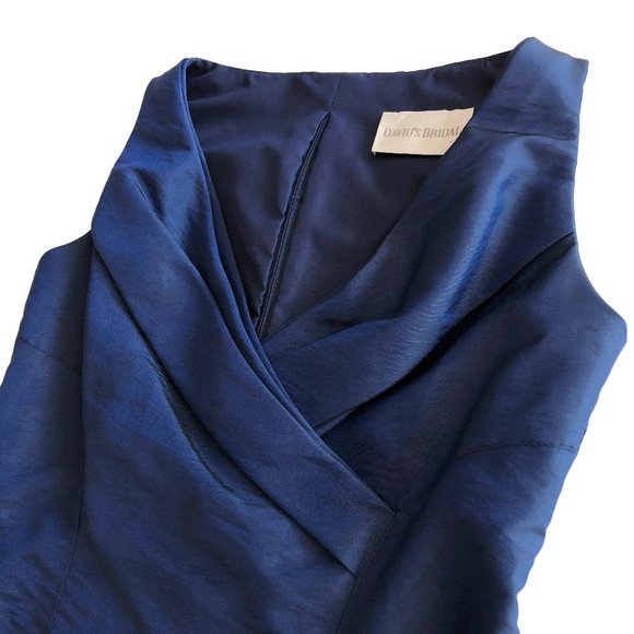 David's Bridal Navy Blue Shiny V Neck Pleated Corset Tank Top / Sleeveless Shirt - Picture 6 of 7